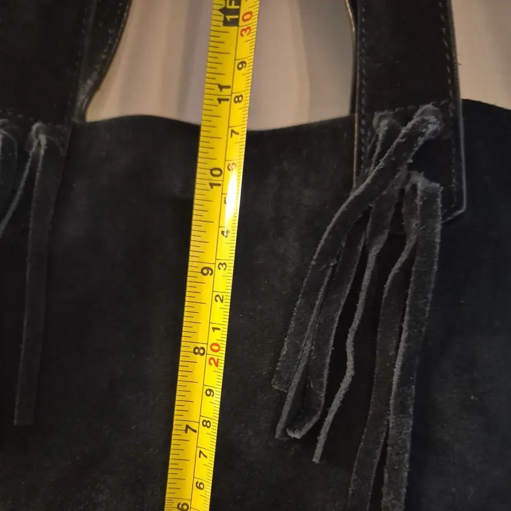 Ugg Lea Fringe Suede Hobo Shoulder Tote Bag Black Country Leather Medium